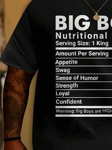 Big Boy Nutritional Facts Printed T-Shirt - 100% Cotton Oversized Men's Casual Streetwear Tee With Humorous Graphic, Machine Washable Novelty Top For Outdoor & Casual Attire, Humorous Apparel | Short Sleeve Top | Durable Clothing, PLUS SIZE - Black - View 5