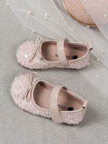 1 双女童闪亮亮片蝴蝶结钩环平底圆头可爱公主休闲鞋，适合 2-14 岁女孩，四季皆宜，适合节日、旅行、度假 - 粉色 - 查看 2