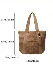 1pc New Fashionable Versatile Tote Bag, Beach Vacation Bag, New Arrival Fashionable Woven Beach Tote Bag, Lightweight Elegant Design, Women's New Straw Woven Handbag, Fashionable And Versatile Large Capacity Tote Bag, Handbag, Large Capacity, Suitable For Women, College Students, Teenagers, With Tassel Pendant, Summer Straw Beach Bag For Women,