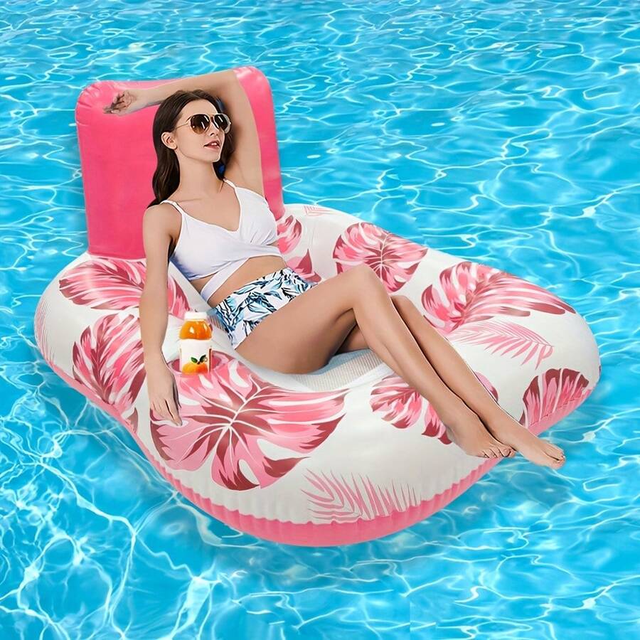 1pc Thickened PVC Inflatable Lounge Chair | Tropical Flamingo & Lemon Print Pool Float For Adults | Summer Water Relaxation Essential