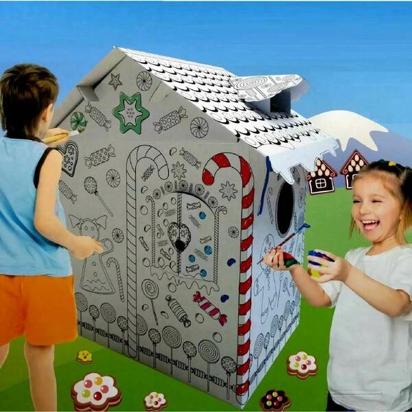 Gr8 Home Colour Your Own Gingerbread House Childrens Playhouse Kids Cardboard Wendy Tent