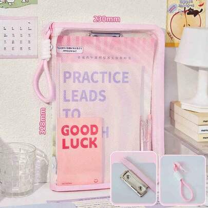 A4 Document Storage Bag, Student Stationery Bag, Waterproof Transparent Classification Bag, Zipper Hand-Held Document Bag, Cute Internet-Famous Office Supplies