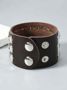 1 Peça Pulseira de Couro Estilo Punk Rock com Pirâmides Metálicas