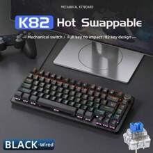 APAYADO Teclado Mecânico Multiuso APAYADO K82 com Botão Rotativo, Iluminação de Bottom Legal, 82 Teclas com Suporte para Substituição Rápida de Teclas, Teclado com Conexão com Fio Adequado para Jogos, Escritório e Uso Doméstico, Opções de Cor: Preto, Azul Berry e Luz da Lua, Opções de Interruptor: Interruptor Vermelho e Interruptor Azul