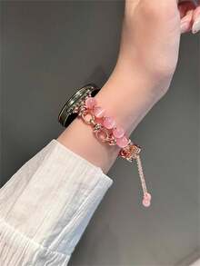 18mm/20mm/22mm 不对称金属表带 - 时尚替换表带，兼容三星 Galaxy Watch 6/5/4 (40mm/44mm)、Galaxy Watch 5 Pro、Galaxy Active 2、Watch 6/4、GT4/GT3/GT2 Pro - 蝴蝶扣，舒适，男女通用设计 - 粉紅玫 - 查看 3