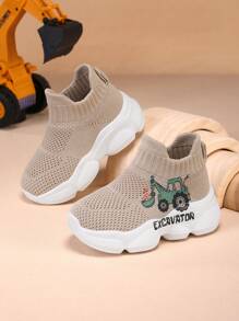 2025 New Cute Excavator Print Children & Teen Casual Fashionable Shock Absorbing Anti-Slip Breathable Lightweight Slip-On Outdoor/Indoor Walking Running Sports Sneakers