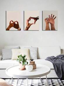 3 piezas de obras de arte de pared de pareja negra tomados de la mano, impresión en lienzo, pósteres de amor, decoración romántica sencilla, arte de pared enmarcado para el Día de San Valentín para el dormitorio, sala de estar u oficina