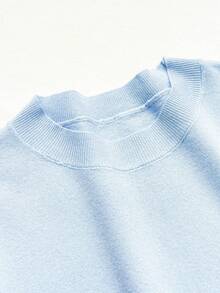 Finely-Spun New Loose Short Sleeve T-Shirt, Women Sleeveless Knitted Sweater, Solid Color Undershirt Summer - Light Blue - View 8
