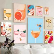 1pc/3PCS Colorful Canvas Painting Of Cocktail Drinks, Good Posters And Prints, Wall Art Patterns Suitable For Living Room Home Decoration Gifts, Bedroom Decorative Paintings, Unframed Paintings, Framed Paintings, Minimalist Art, Fresh And Simple Art.