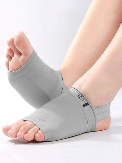 足弓支撑套 - 灰色，可调节缓解足部压力的脚垫，配有安全带，透气无纺布材质，适合运动和日常使用，腿部配件