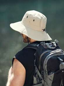 1pc Unisex Foldable Wide Brim Bucket Hat, Outdoor Hiking Fishing Sunhat, Cowboy Style UV Protection Sunscreen Cap, Drawstring Closure Sunhat, Climbing Hat