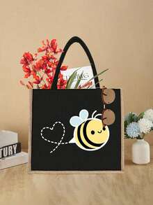 可爱蜜蜂手提包套装：轻便购物袋，配迷你零钱包。旅行化妆包：户外美妆的完美之选！勤劳的蜜蜂图案，送给妈妈、老师、朋友的完美礼物，便携式休闲收纳包，运动装饰包，礼品包，化妆包，教师节礼物，可重复使用化妆包 - 彩色 - 查看 13