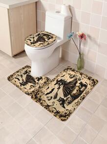 1 Stücke/4 Stücke Halloween Hexe Bad Kürbis Vorhang Dekoration, schönes Einweihungsgeschenk, moderne Heimdekoration, wasserdichter Duschvorhang und Toiletten-Bodenmatte Drei-Teile-Set mit 12 Duschvorhangösen Schulanfang