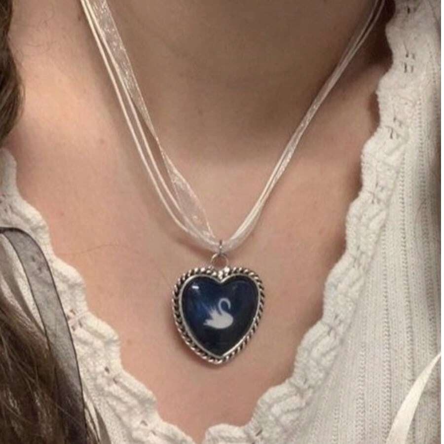 天鹅项链一件，送给音乐爱好者的礼物，天鹅主题项链 - 復古銀色 - 查看 1