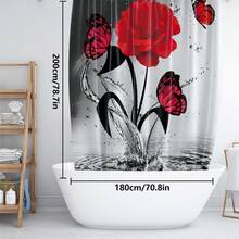 1pc/4pcs Red Falling Rose Flower Shower Curtain Decoration, Beautiful Housewarming Gift Modern Home Decoration, Waterproof Shower Curtain And Toilet Floor Mat Three Pieces Set Comes With 12 Shower Curtain Hooks Back To School - Multicolor - View 11