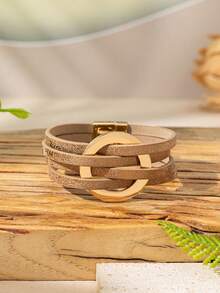 1 Pc Women Simple Leather Strap Crossed Bracelet - Fashionable Everyday Multifunctional Summer Vacation Boho Style Bracelet, Beach Holiday Travel Essential, Stackable, No Gift Box - Blue - View 23
