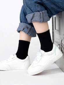 5 đôi tất thun đen dài đến giữa bắp chân cho trẻ em, tất thể thao thoáng khí, thấm mồ hôi - màu đen - Xem 3