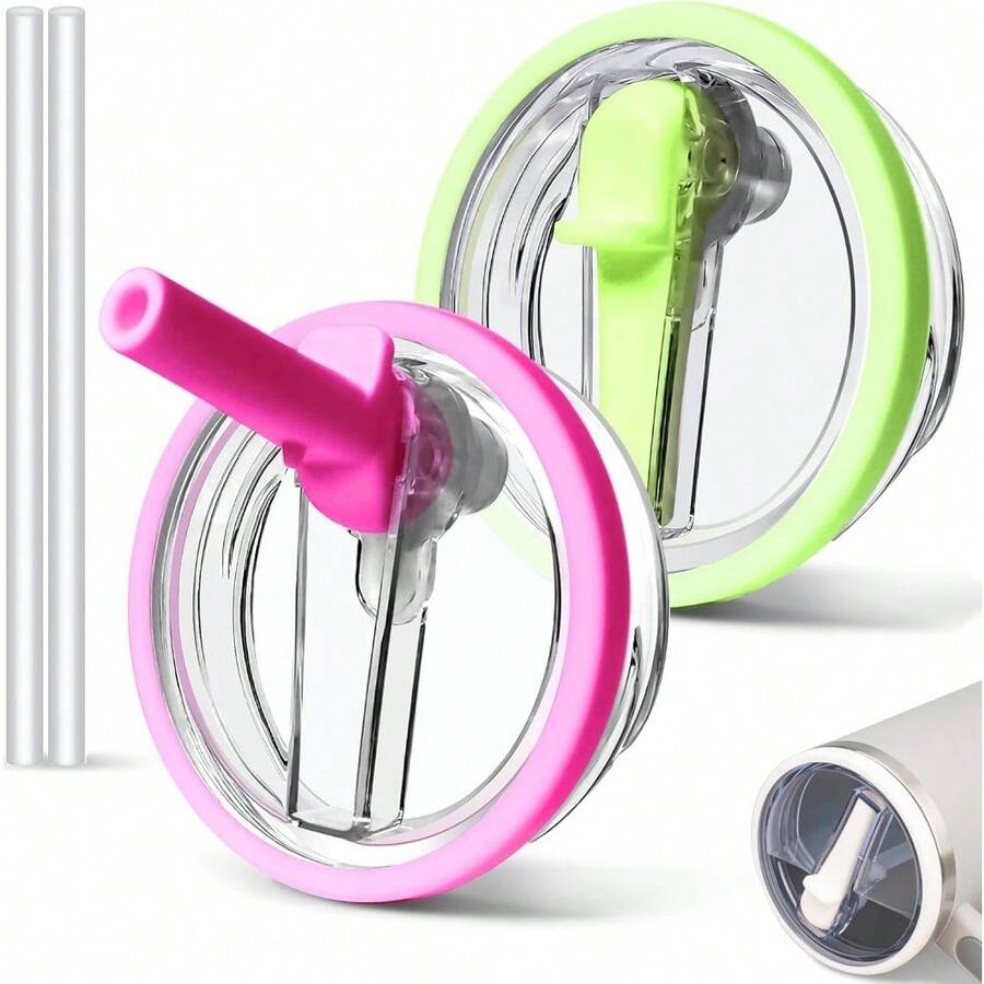 2 PCS 40oz Spill Proof Tumbler Flip Straw Lid For Cup, Leak Proof Tumbler Lid Replacement Fit For  , Reusable Tumbler Cover 40oz Cup Accessories - 紅+綠 - 查看 1