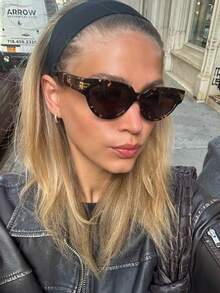 1 Pair Oval Large Frame Leopard Print Women's Fashion Glasses, Minimalist & Versatile, Suitable For Summer Beach, Outdoor Activities, Business Casual, Ideal For Back To School Season. Cat Eye Leopard Tortoiseshell Print. - 茶色 - 查看 3