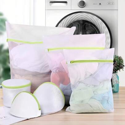 1/3/6pcs Green Zippered Mesh Laundry Bags - Wash Protection Bags, Suitable For Delicate Lingerie, Bras, Socks, With Rectangular Polyester Net Design, Machine Washable, Prevents Tangling And Damage, Laundry Room Accessory