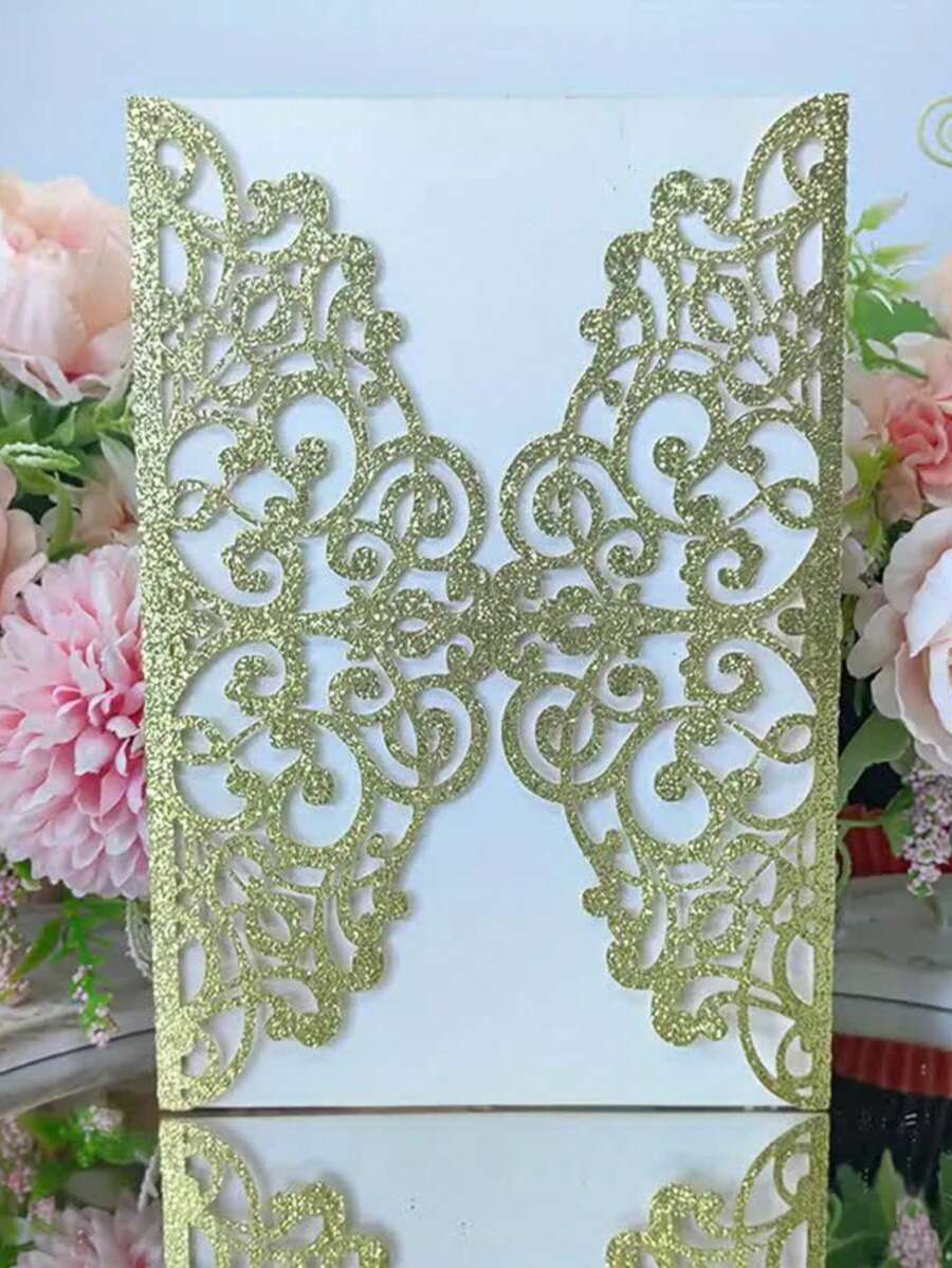 10 piezas de tarjetas de invitación con brillo dorado personalizadas para boda, cumpleaños, bautizo, quinceañera y otras fiestas (sin inserciones ni sobres) - Regalos de verano, artículos escolares, decoración de habitación