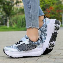 Patines de ruedas casuales, zapatillas de patinaje de moda para parejas con alas para uso al aire libre, con 2 ruedas para adolescentes, estudiantes y adultos - Negro - Ver 8