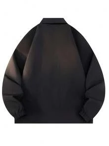 1pc Men's Black Solid Collar Jacket, Spring/Autumn, Zippered Cuff, Minimalist Raglan Sleeve Design, Grunge - Black - View 2