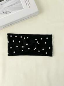 Damen Haarband mit Kunstperlen Dekor - minimalistisches und elegantes Design, weiches und warmes Material, 6 Farben (Navy Blau/Schwarz/Burgund/Rosa/Beige/Grau), passend für Lässig- und Formelle Anlässe, modischer Haarschmuck, klassisches Schleifen Design, bequeme Haraccessoire, klassische Haarbänder