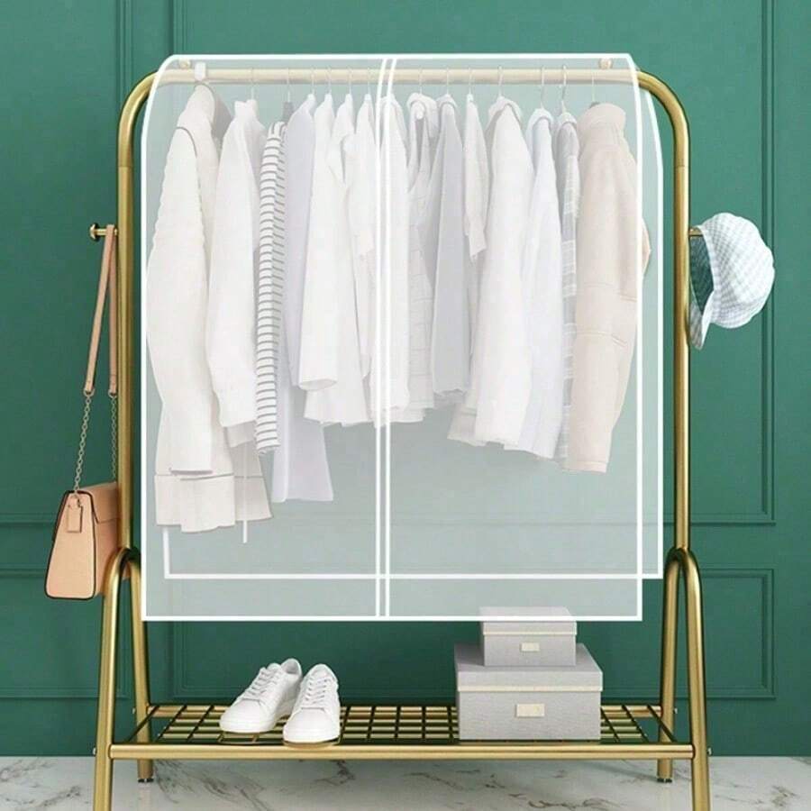 1Pc Translucent Garment Rack Cover Clothes Rack Cover Adult Kids Clothes Protector Waterproof Dustproof Clothes Closet Storage Organizer With Top Strap Design - White - View 1