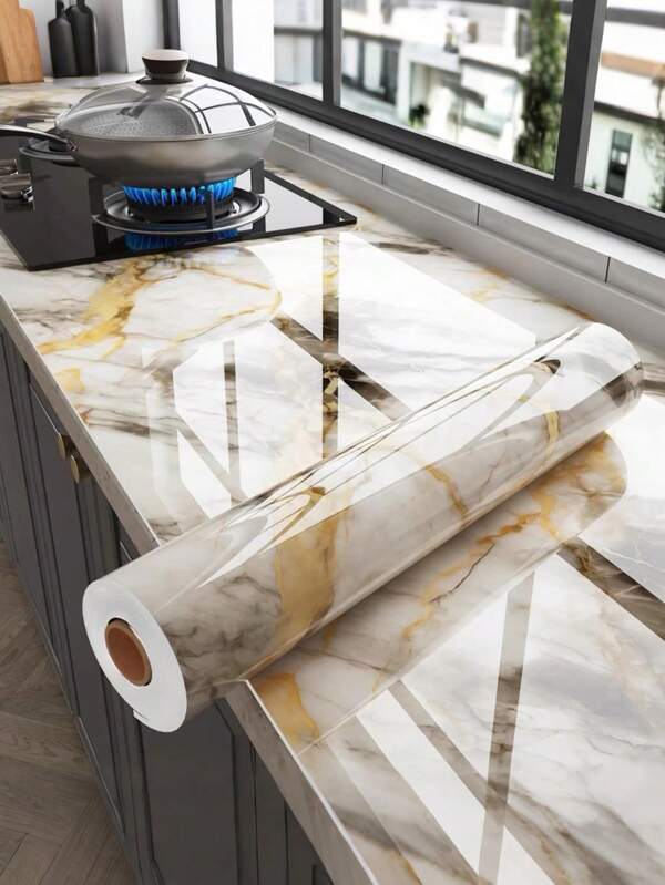 1 rollo de película protectora para encimeras de cocina, resistente al agua, al aceite y al calor (450°F), autoadhesiva para cubrir cocinas, gabinetes, mesas, muebles y superficies de mármol