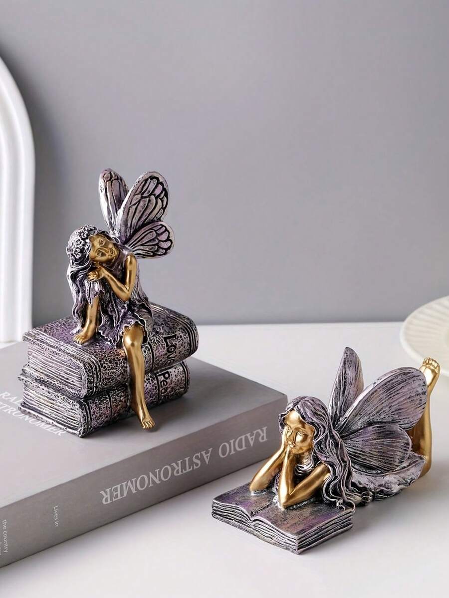 迷人的仙女花园雕塑，树脂阅读天使女孩雕像，庭院和花园的艺术草坪装饰，神奇的户外装饰品