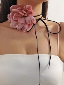 1 buah Kalung Choker Bunga Camellia, Kalung Tali Leher Bunga Mawar Hitam untuk Wanita - Bunga macan tutul - View 17
