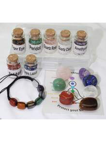 Set de 15 piezas de piedras de cristal de chakra naturales, incluye piedras naturales enrolladas y piedras trituradas, adecuado para hacer pulseras de meditación y manualidades de regalo