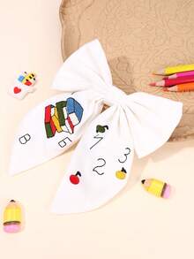 1 pieza Pinza de pelo con lazo bordado para niñas de vuelta al colegio con números de libros y letras de lápices, accesorios educativos para el cabello en el aula, pasadores de pelo académicos para niñas y adolescentes, lazos con alfabeto y matemáticas para la temporada escolar - Multicolor - Ver 8