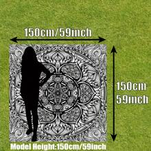 1pc Digital Printed Outdoor Picnic Mat, Beach Blanket, Black & White Mandala Design, Personalized, Fade Resistant, Lightweight Portable, 120g Polyester, With 4 Stake Pegs, Thick Protection, Suitable For Picnic, Camping, Beach, Yard