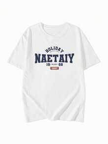 200g Pure Cotton T-Shirt 2025 Summer Ladies New Short Sleeve Pure Cotton Holiday Pattern Short Sleeve Round Neck Couple Wear Small Shirt Tops - 白色 - 查看 2