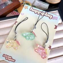 Glitzernder transluzenter Halbschmetterling Resinanhänger Schlüsselband, Rucksack Tier Hängedeko, süßer Handyriemen, girly weicher Anhänger, Geschenk für beste Freundinnen, geeignet für Handy, Kamera, Schlüsselanhänger, Rucksack