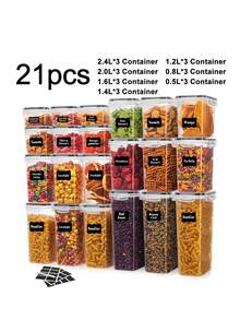 24pcs,Airtight Food Storage Containers Set, Plastic Kitchen Pantry Organizer, With Easy Lock Lids For Pasta Spaghetti Cereal Snack Flour Sugar Rice Organization, Include Labels - Black and White - View 16