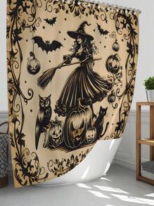 1 Stücke/4 Stücke Halloween Hexe Bad Kürbis Vorhang Dekoration, schönes Einweihungsgeschenk, moderne Heimdekoration, wasserdichter Duschvorhang und Toiletten-Bodenmatte Drei-Teile-Set mit 12 Duschvorhangösen Schulanfang