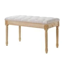 KOMHTOM Banco tapizado, otomana de 40 cm de ancho, reposapiés con relleno de espuma y patas de madera de caucho, banco para zapatos, reposapiés acolchado, banco de entrada para comedor, sala de estar, dormitorio y pasillo, beige