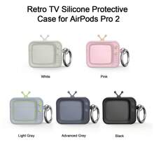Funda protectora de silicona de unicolor con forma de TV retro clásica para audífonos AirPod