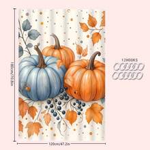 4 piezas Juego de cortina de ducha con tema de calabaza y hojas de otoño, cortina de baño impermeable y lavable de poliéster con ganchos, accesorios de baño, decoración de baño de vuelta al colegio - Multicolor - Ver 20