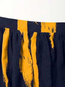 Váy suông cao cấp EARO thiết kế rộng rãi, độc đáo, in hình mực, giúp thon gọn cho nữ - Xanh lam Vàng - Xem 6