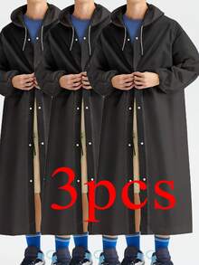 3pcs Black High-Quality Thick EVA Full Body Adult Raincoat - Sports Raincoat With Buckle Front, Semi-Transparent Design And Elastic Cuffs, Suitable For Outdoor Cycling, Hiking, Running - Lightweight And Portable, Outdoor Rain Protection | Full Body Raincoat | Windproof EVA Insulation, Galentines, Puppy, Carnival, Spring Summer Picks, Brides Maid Gifts, Room, Bedroom Decor, Bedroom Decor, Beach, Travel, For Men, For Women, Vacation,Cute Stuff - Black - View 1