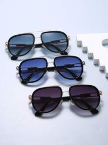 1pc Men's New Double-Bridge Classic Business & Vintage Pilot Style Gradient Color Full Frame Fashion Fashion Glasses, Suitable For Daily Use