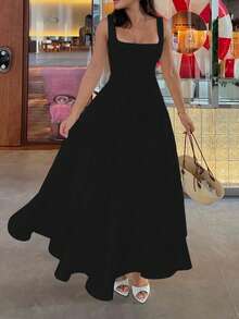 Floreya Solid Color Casual Elegant Woven Fabric Zip Up Dress, Suitable For Evening Date, Party, Wedding, Spring/Summer