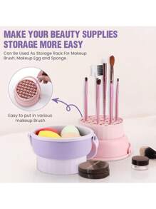 Cuscinetto per la pulizia dei pennelli da trucco 3 in 1, ciotola per la pulizia dei pennelli da trucco in silicone, strumento per la pulizia dei pennelli da trucco, borsa per la conservazione e l'asciugatura all'aria