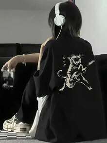 200g Pure Cotton T-Shirt 2025 Summer Ladies New Short Sleeve Pure Cotton Holiday Pattern Short Sleeve Round Neck Couple Wear Small Shirt Tops - 黑色 - 查看 1