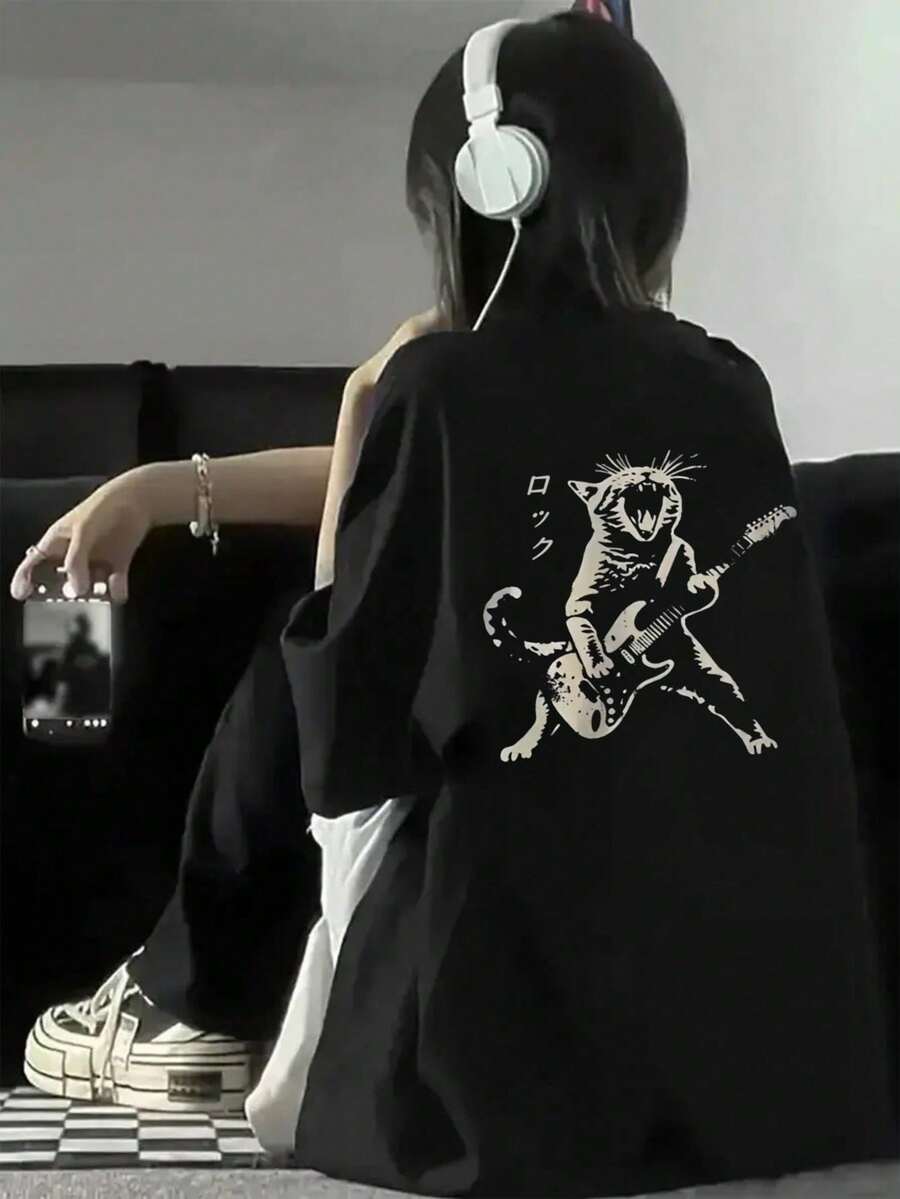 200g Pure Cotton T-Shirt 2025 Summer Ladies New Short Sleeve Pure Cotton Holiday Pattern Short Sleeve Round Neck Couple Wear Small Shirt Tops - 黑色 - 查看 1