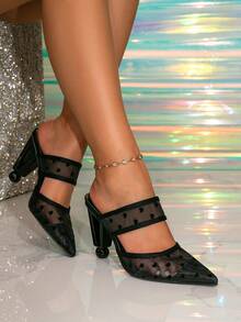 1 双优雅高跟鞋，网眼嵌件，尖头，适合四季户外穿着